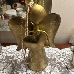Hand Crafted Brass Gold Angel Figurine with Heart